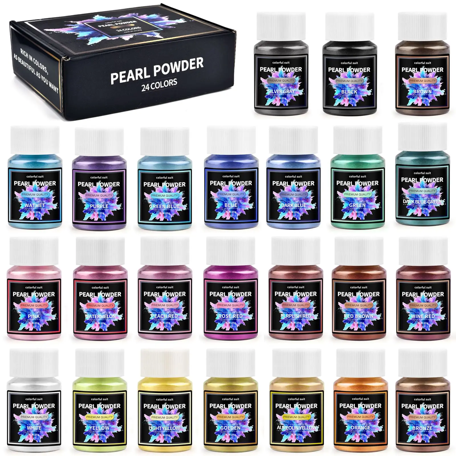 24 stücke Perl glanz Glimmer Pulver Epoxidharz Farbstoff Farbstoff Pigment Perle Pulver DIY Glitter Kerze Farbstoff Herstellung Epoxidharz Füllstoff