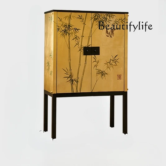 Modern  Chinese Style Clothes Closet French Entry Lux Style Gold Foil Solid Wood Corridor American Mid-Ancient Entrance Cabinet