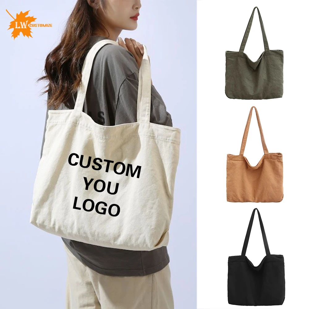 Customized Logo Tote Bag Large Capacity Women's Canvas Handbag Weekend Bag Printed Pattern Name
