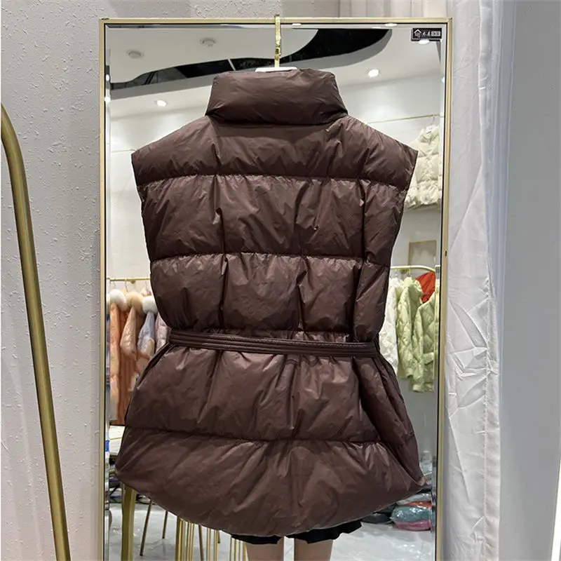 2022 New Women's Short Down Jacket Korean Stand Collar Slim Thin White Duck Down Vest Winter Waistcoat Sleeveless Outwear h2341