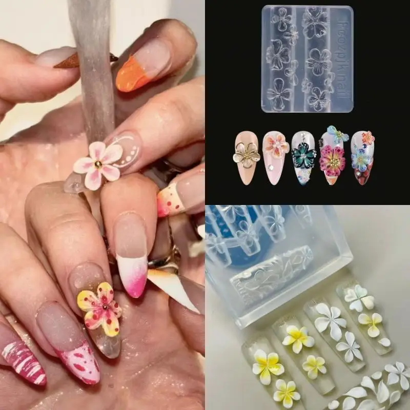 Z. 2Pcs Relief Flowers Nail Carving Mold 3D Clear Silicone Mold Flowers Petals Making For Nail Art Accessories Tools