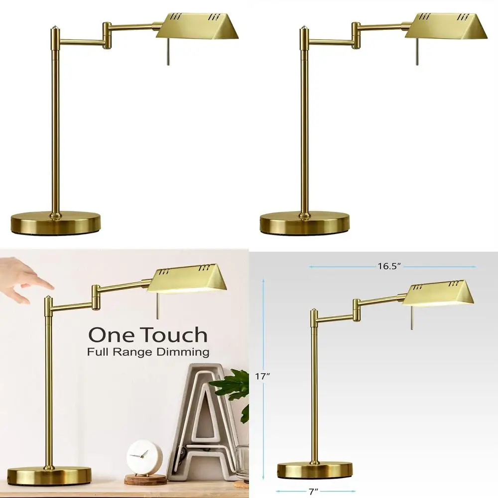 

Adjustable 12W LED Desk Lamp with Full Range Dimming, 360-Degree Swing Arms, Antique Brass Finish