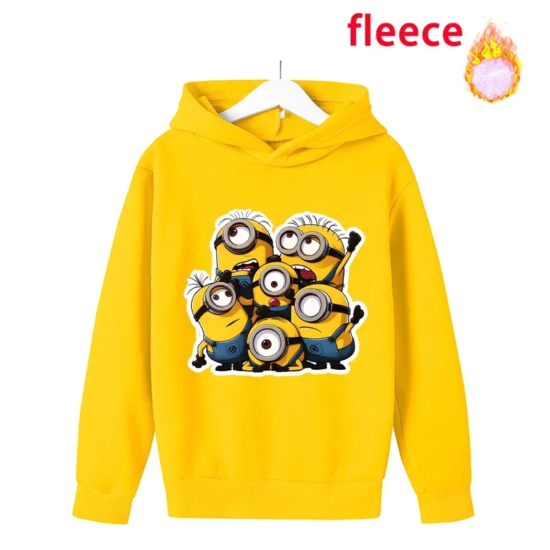 Despicable Mes Minionss Children's Thicken Hoodie Sweatshirt Movie Cartoon Kids Fleece Warm Long Sleeve Hooded Clothes Pullovers