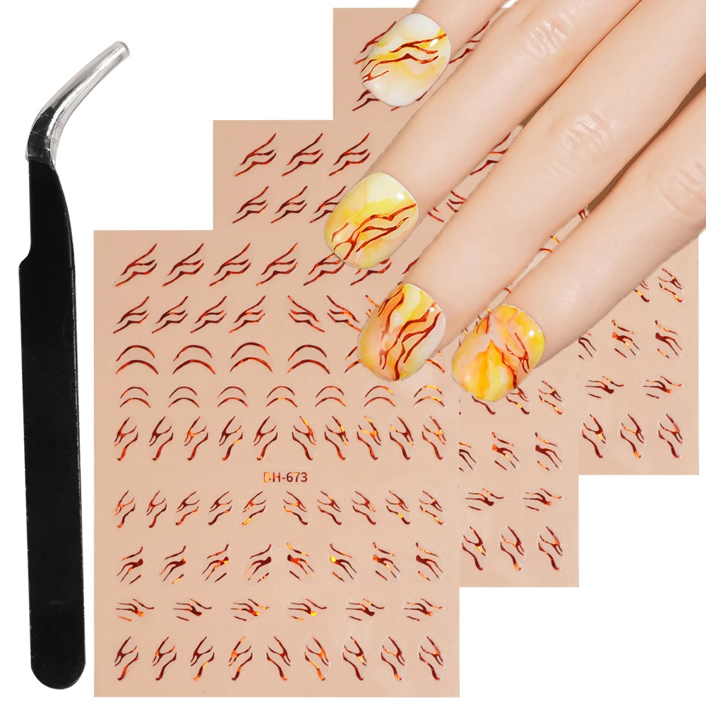 

1/5pcs Simple Personalized Lines 3D Flat Nail Art Stickers For Women DIY Manicure Decoration Stickers Set Comes With Tweezers
