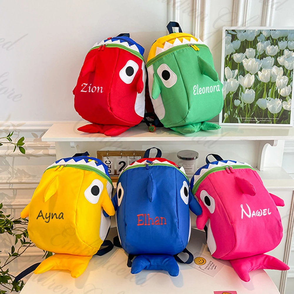 

New Cartoon Shark Children's Backpack Personalized Name Elementary School Student Schoolbags Large Capacity Backpack with Names