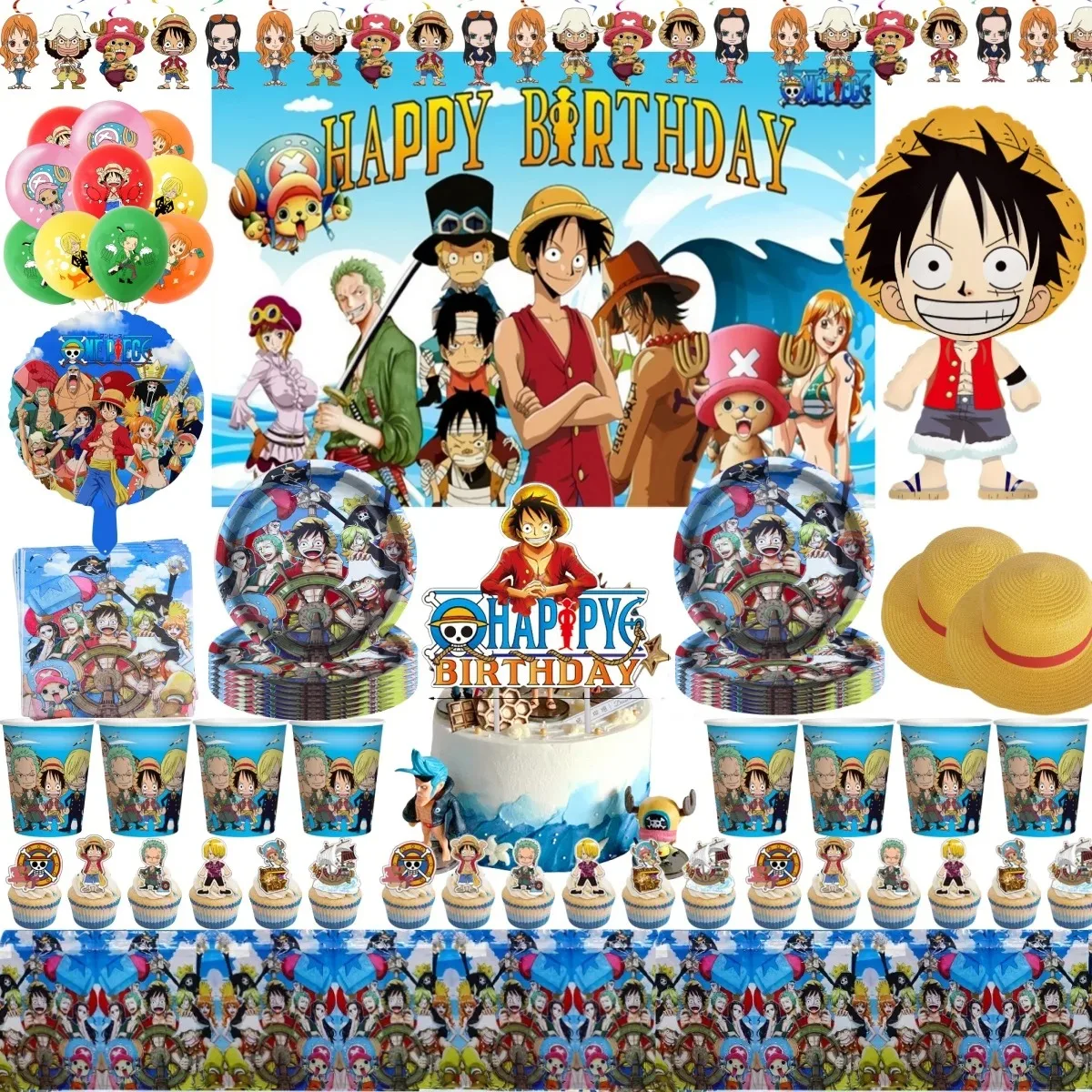 One Piece Birthday Party Decoration Sanji Nami Disposable Tableware Tablecloth Napkin Fork Party Hats Girls Party Supplies