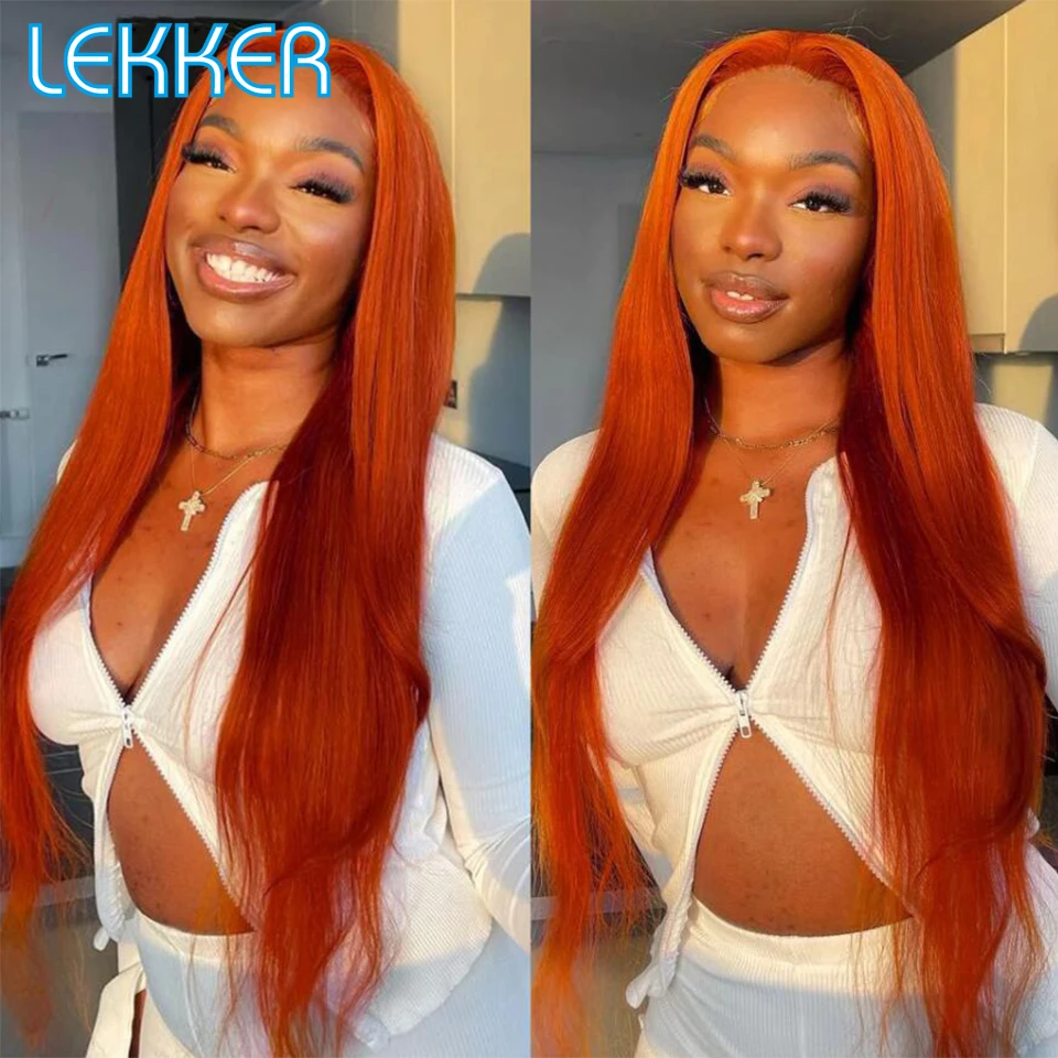 

Lekker Orange Ginger Bone Straight 13x1 T Part Lace Front 100% Human Hair Wig For Women Brazilian Remy Hair Glueless Colored Wig