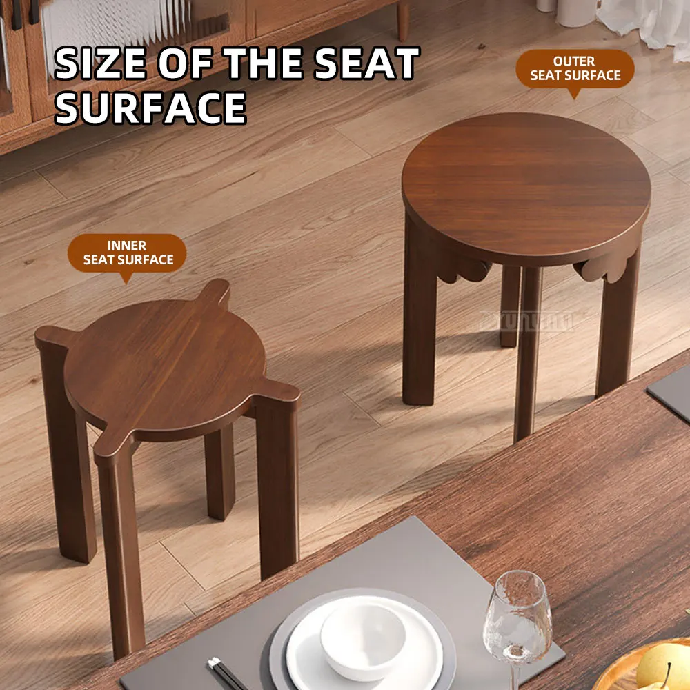 Mini End Table Dining Stool with Universal Wheels, Modern Stackable Solid Wood Round Stools, Stackable Spare Chairs for Home Use