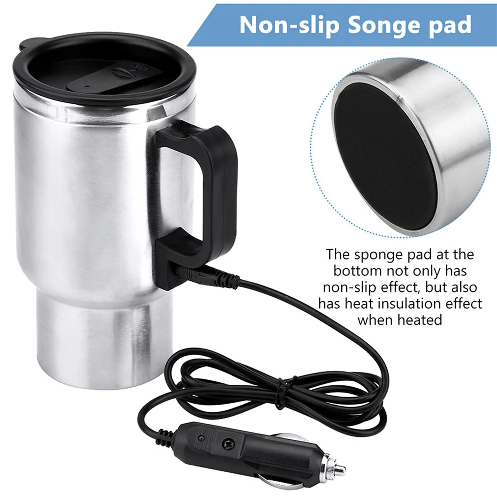 Travel Heating Cup 12V 450ml Electric Incar Stainless Steel Travel Heating Cup Coffee Tea Car Cup Mug Electric Coffee Mug - Image 6