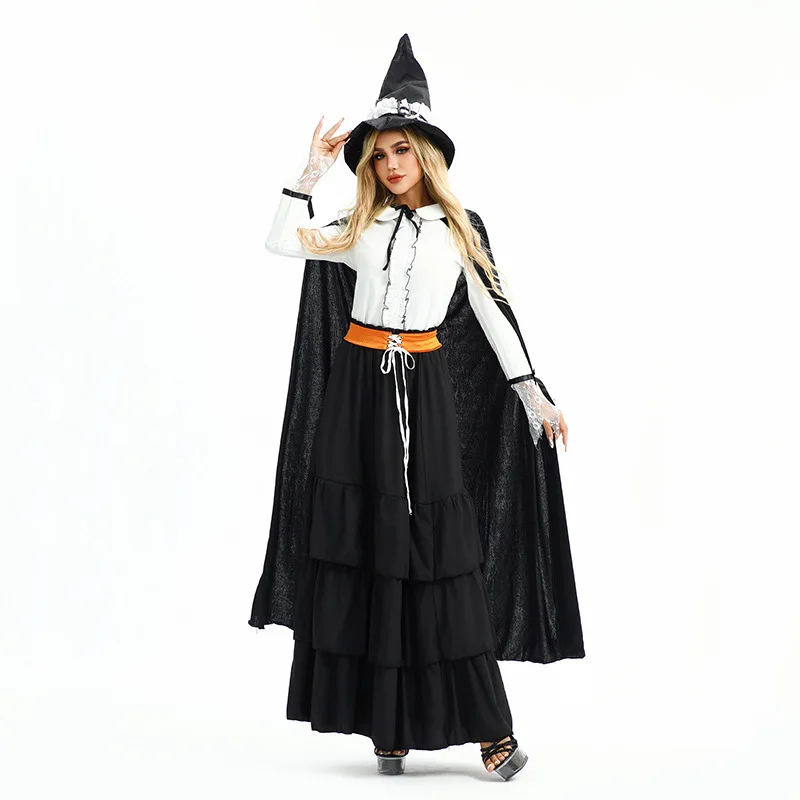 

Halloween Costume Magic Robe Long Dress Witch Cape Shawl Witch Cos Stage Carnival Costume