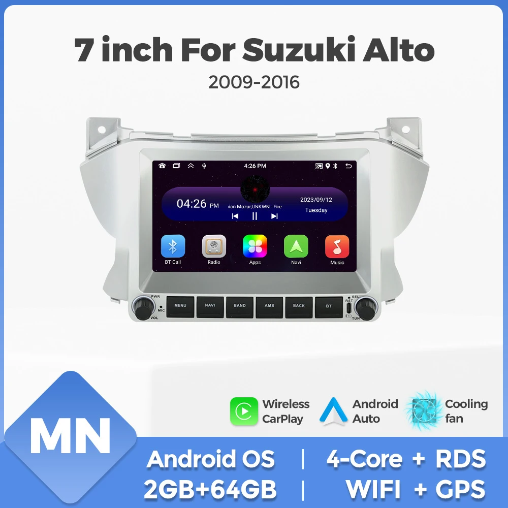 7 inch Carplay Android Auto Car Radio For Suzuki Alto 2009 - 2016 Multimedia Video Player GPS Navigation Stereo Head Unit NO DVD