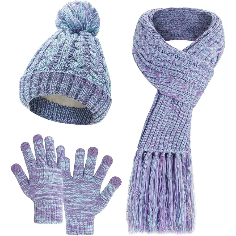 

Womens Beanie Winter Hats 3 in 1 Knit Warm Hat Gloves and Scarf Set Women Scarves for Cold Weather