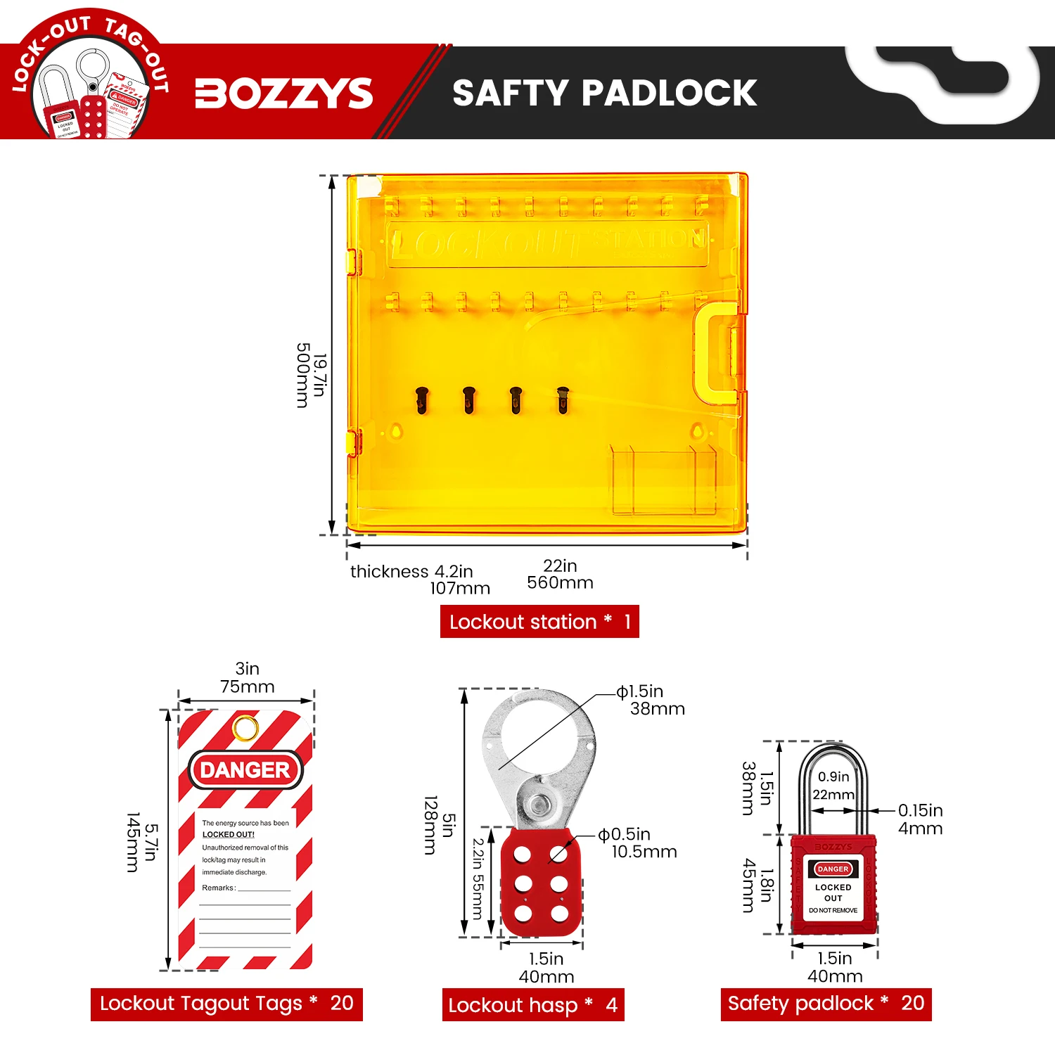 BOZZYS One-piece Design Durable Lockout Station Board Use for Visualized Management of Safety Locks Storage for Lock out Tag out