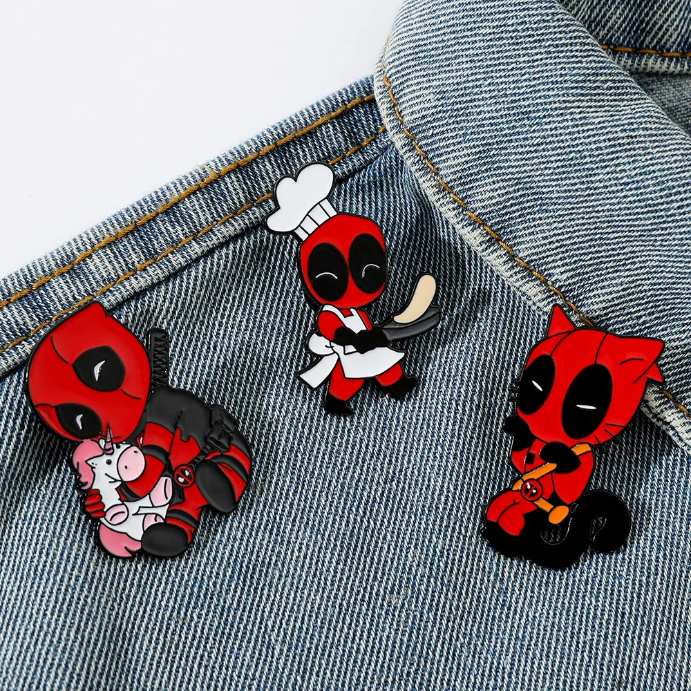 Deadpool Marvel Movie Anime Figure Cat Unicorn Cute Cartoon Metal Brooch Clothing Badge Bag Pin Decoration Children Toy Gifts