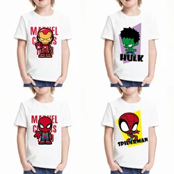 Marvel Avengers koszulka dziecięca Disney superbohater Iron Man Hulk napis Kawaii drukuj koszulki dzieci śliczne odzież codzienna topy Tees