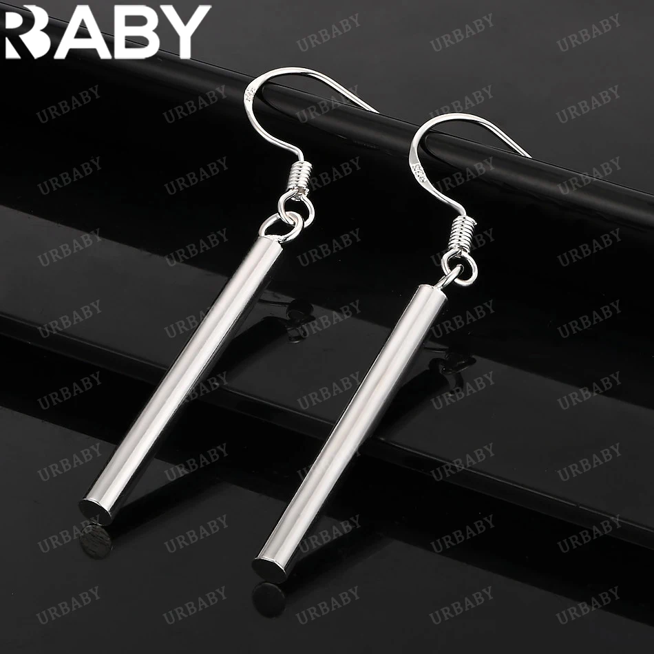 

URBABY 925 Sterling Silver Cylinder Drop Earrings For Women Wedding Jewelry Fashion Trend Party and Daily Wear