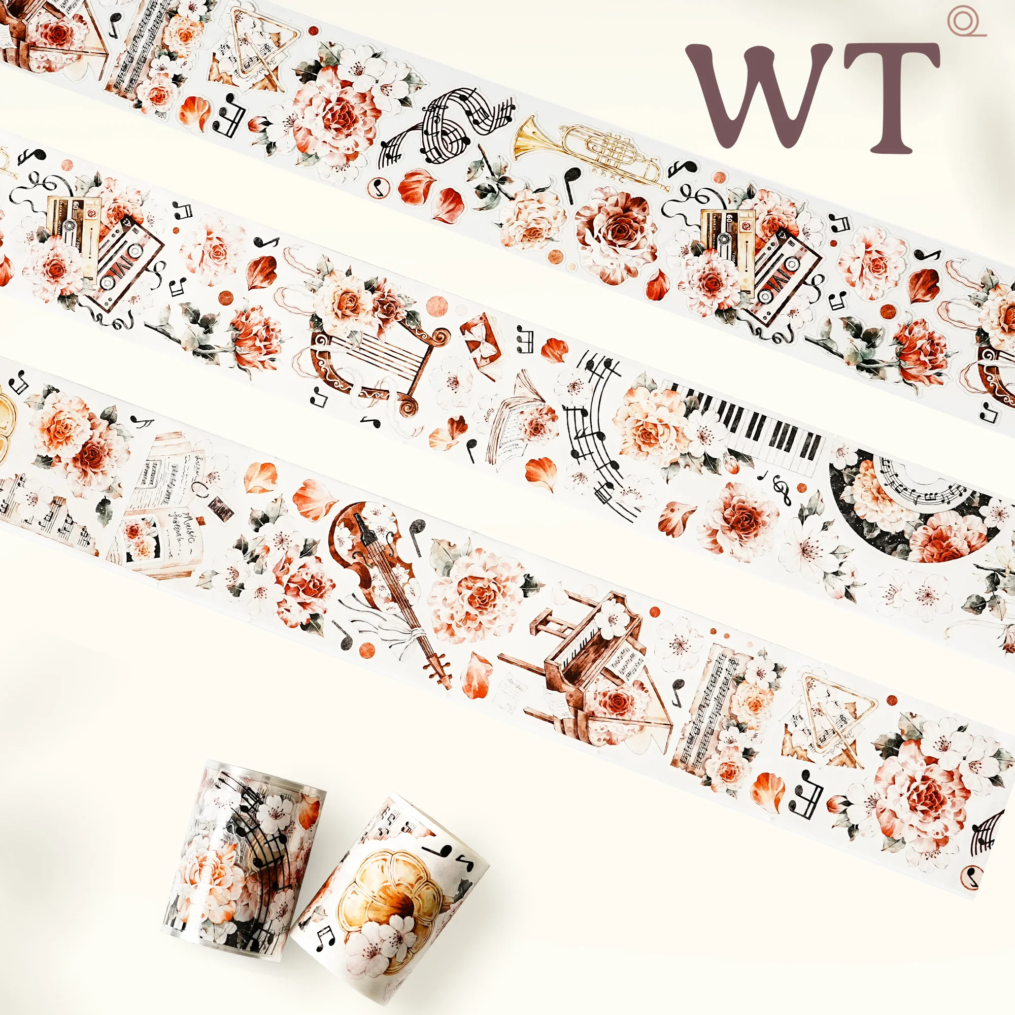 

WT vinyl rose, die-cut music note flower washi journal PET tape handbook INS