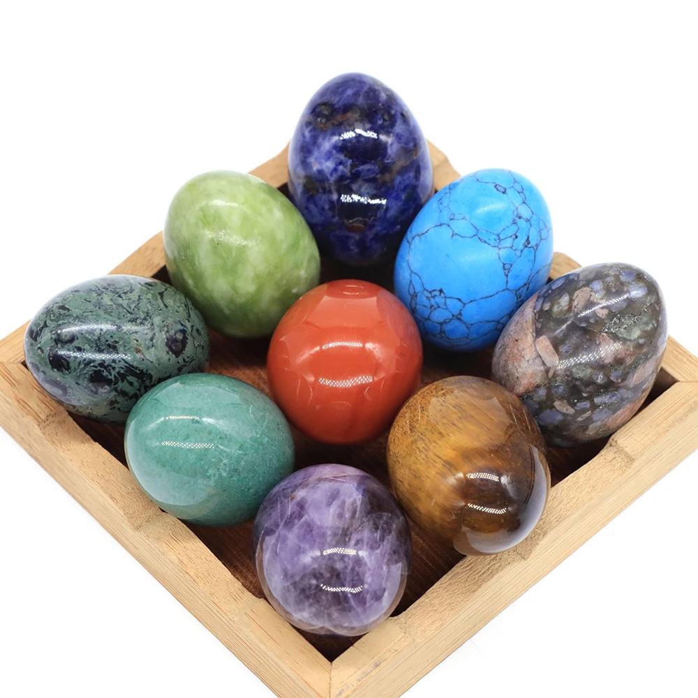 30x40mm Stone Egg With Stand Natural Gemstone Crystals Healing Mineral Ball Kegel Exercise Massage Tool Polished Craft Home Deco