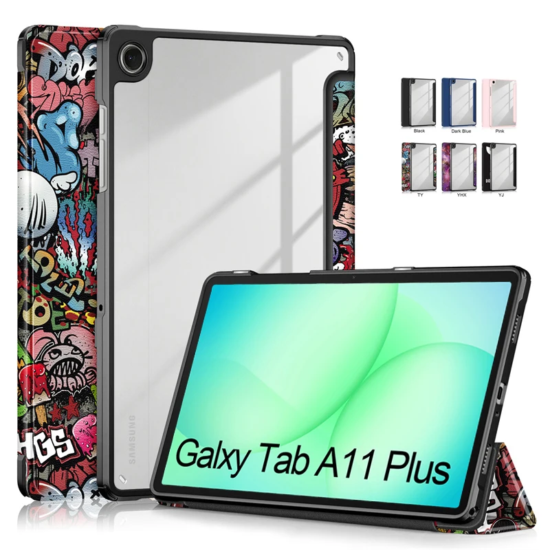 For Samsung Tab A11 Plus Tablet Case Trifold Paint Acrylic Hard Smart Magnetic Cover For Galaxy Tab A11 Plus A11+ Case 11 inch