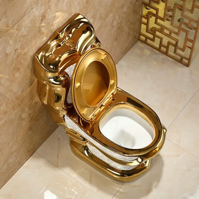 European Style Artistic Golden One Piece Closestool Gravity Fluishing Washdown Toilet