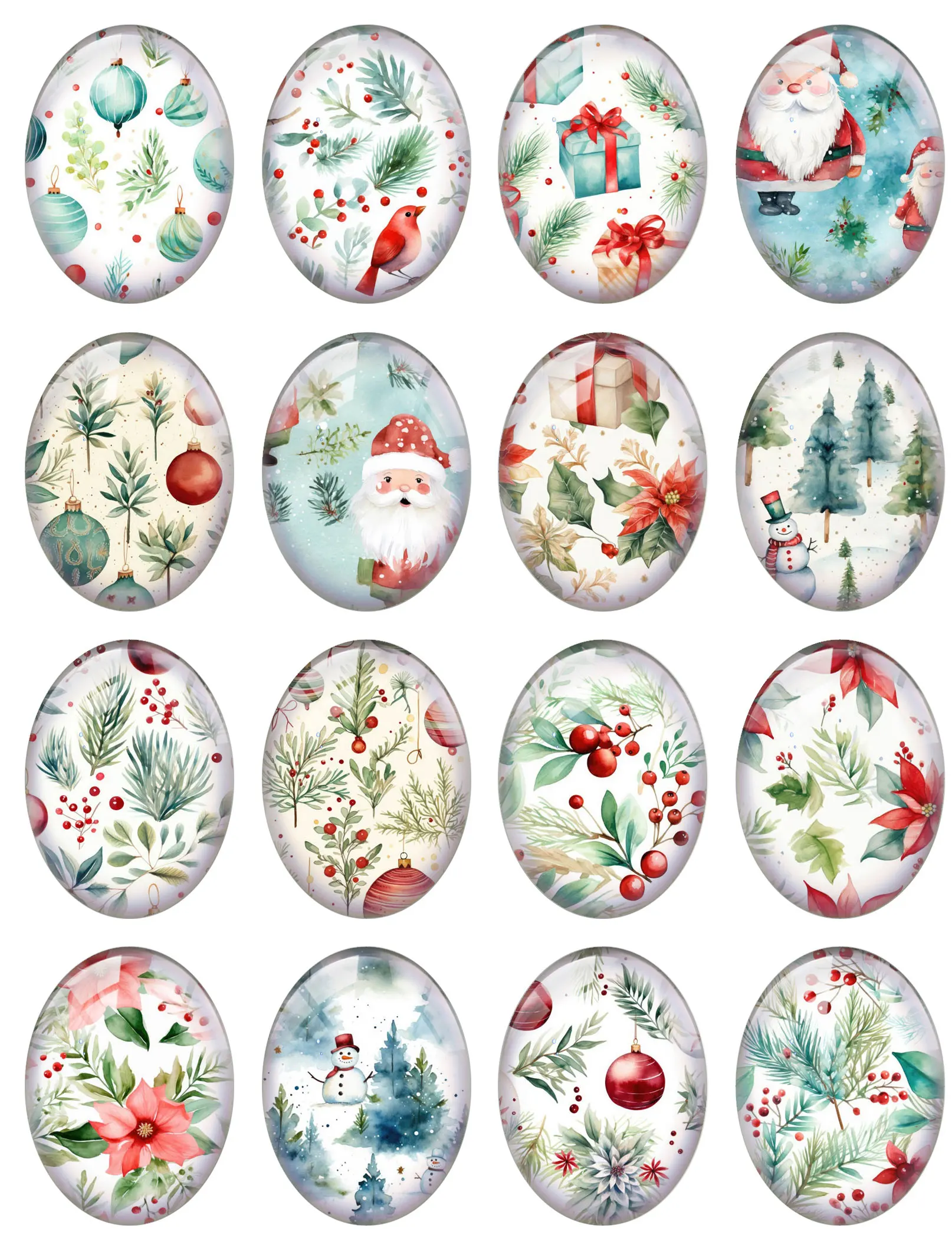 10pcs/lot Christmas X-mas Winter Flower Leaf Santa Bells Oval Photo Glass Cabochon Flatback Demo Cameo For Diy Jewelry Making