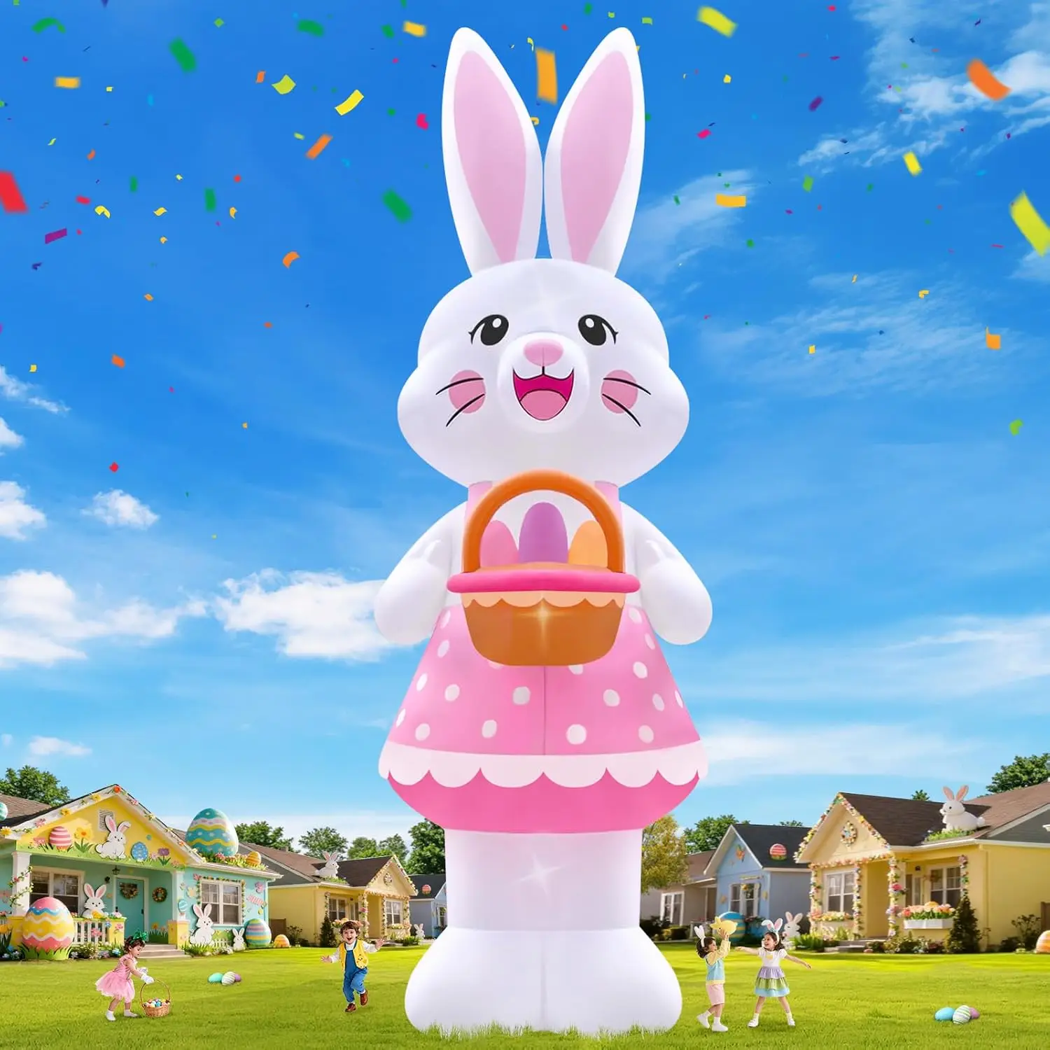 20FT Easter Inflatable Giant Bunny with Eggs Outdoor Yard Decorations for Garden Lawn Christmas Inflatable Figures Home Decor