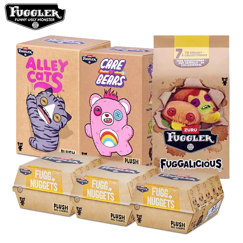 Porte-clés en peluche Fuggler original, boîte mystère aléatoire, pendentif en peluche Fugg ALLEY CAT CARE BEAR, poupée porte-clés FUGGALICIOUS