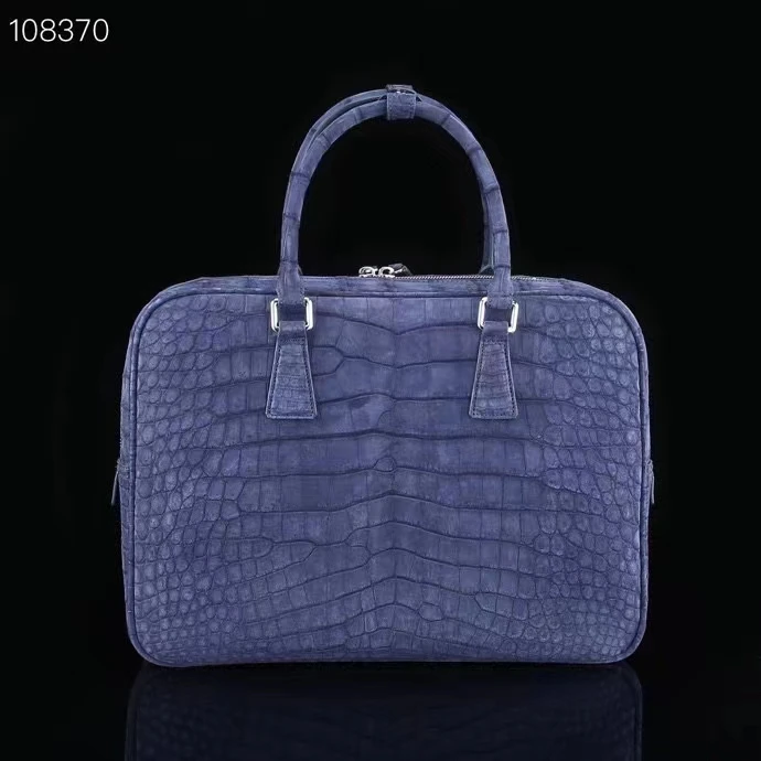 2023 new production top level quality 100% genuine crocodile leather suede skin briefcase men laptop business bag blue color