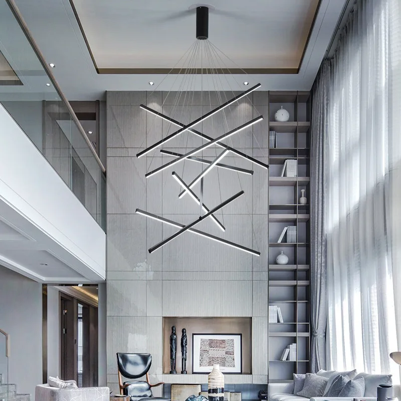 Modern Led Chandeliers Luster Light For Stair Hall Dining Room Living Room Pendant Light Duplex Building Indoor Lighting Fixture