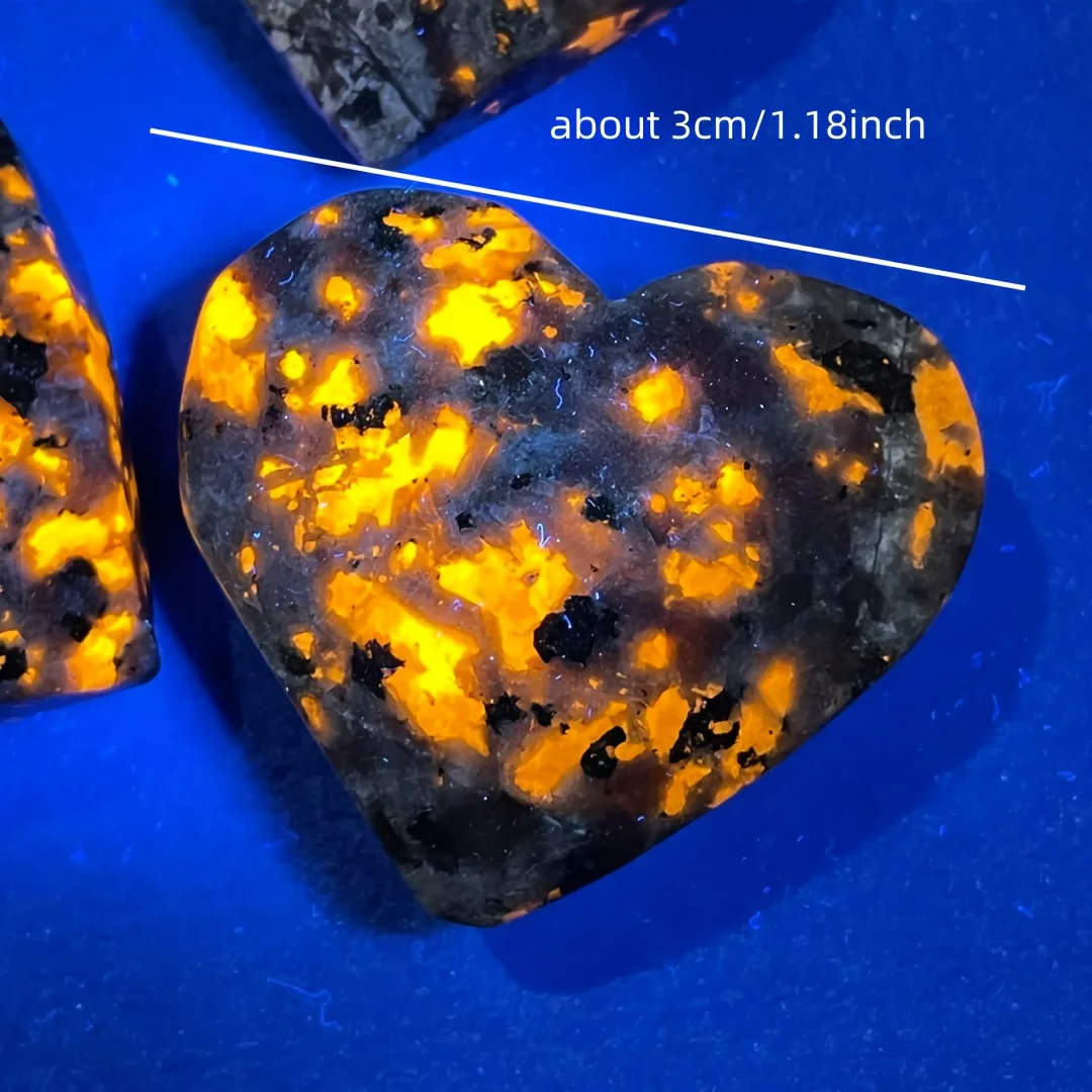 Yooperlite Heart Tumbles - UV Reactive Flame Puffy Heart Gemstone - Emberlite Crystal Decoration Mineral Specimen Pocket Stone
