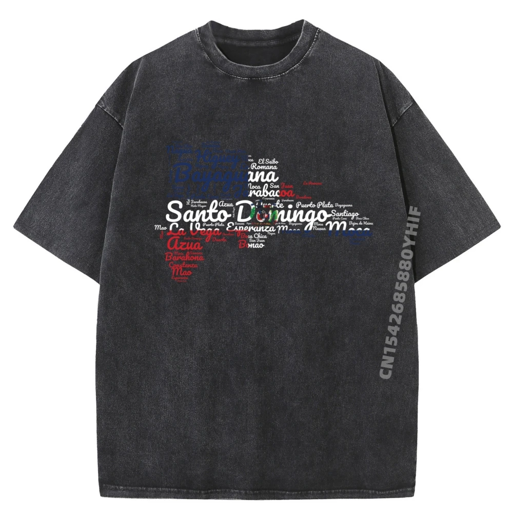 

Dominican Republic Flag Map Of Cities Ciudades Dominicana Street Wear T Shirt Men's T-Shirts Retro Washed Tshirt For Men