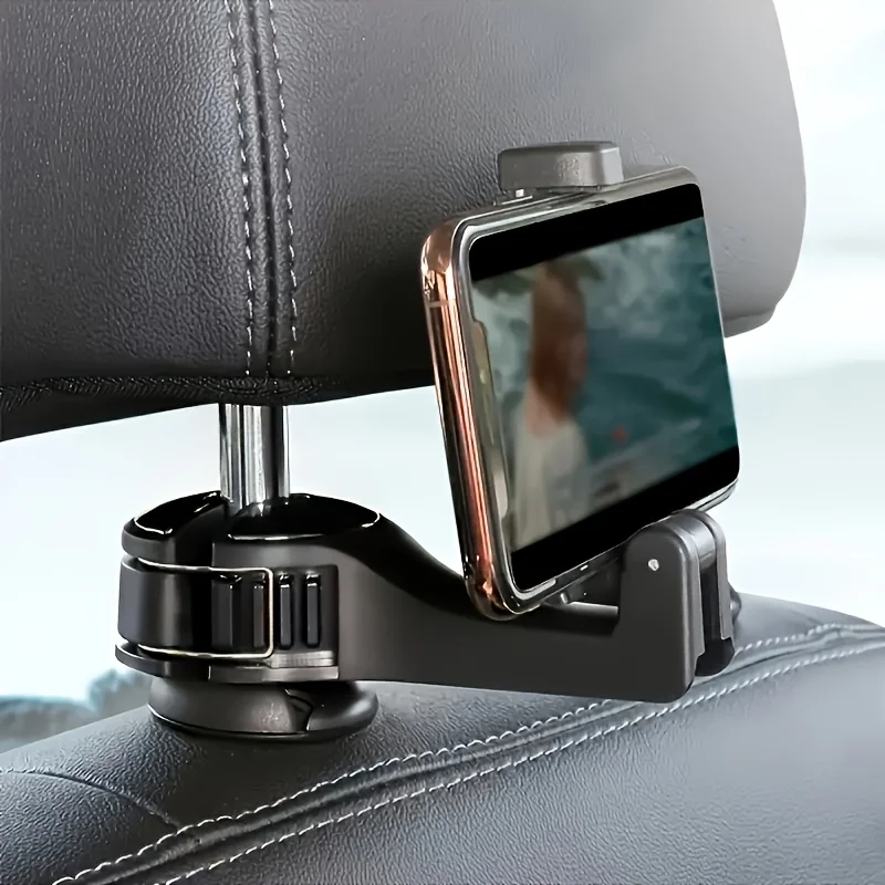 

1pc Adjustable Car Seat Phone Holder with Headrest Mount - Durable ABS Material, Waterproof, Auto Vehicle Compatible