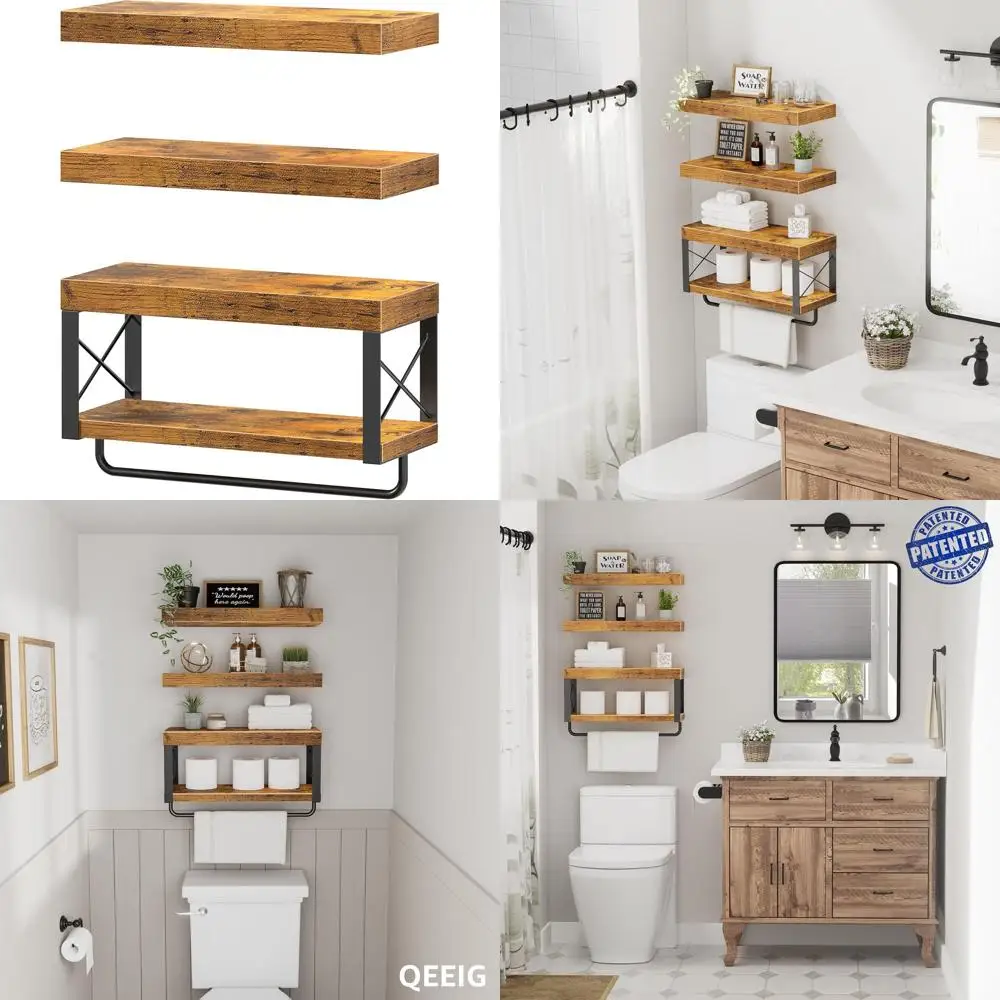 

Настенные плавающие полки над унитазом, 16, стиль фермерского дома, набор из 3 шт., коричневый рустикальный