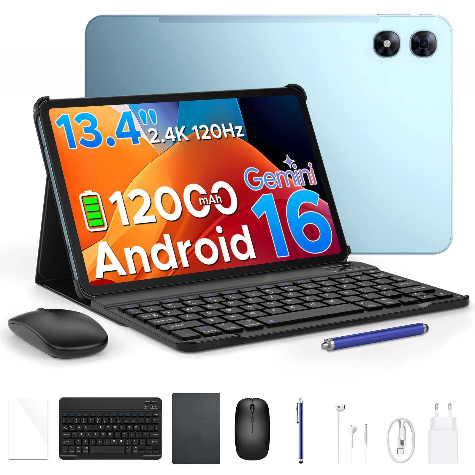 POCKAM P13 Pro 2-in-1 Tablet PC Android 16 Gemini AI 13,4" 120Hz Display 48GB RAM(12+36) 256GB ROM 12000mAh Batterij Widevine L1 4G Tablet PC 2-IN-1