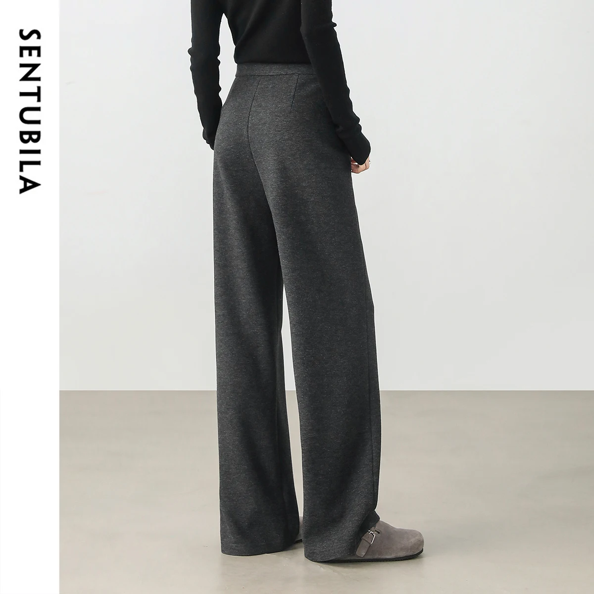 SENTUBILA gris pantalon femme pantalon 2025 automne automne décontracté Simple taille haute pantalon droit tempérament bas 144K58937