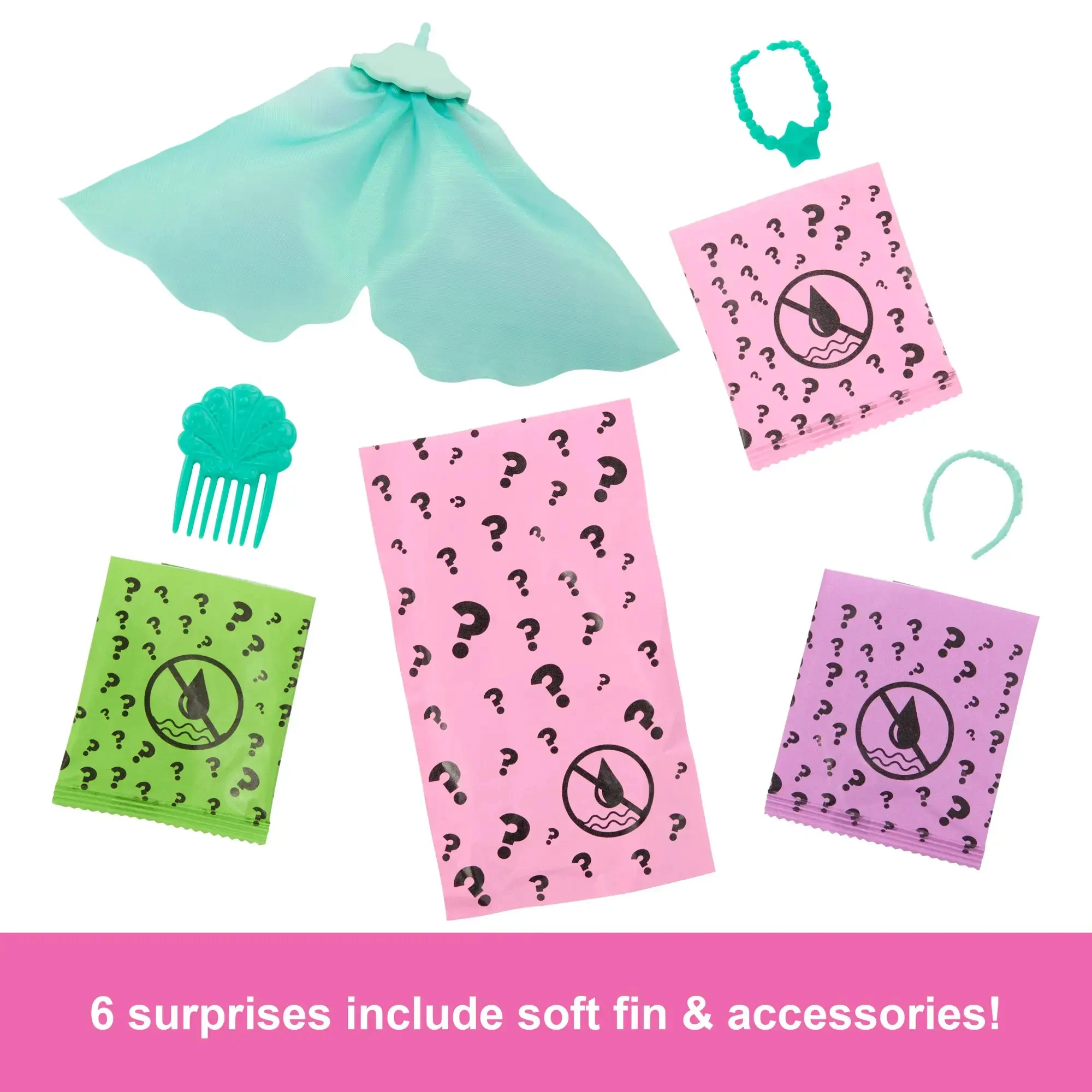 Mattel Barbie Color Reveal Mermaid Series Poupée et accessoires de 11,5 pouces avec 6 surprises, cheveux à changement de couleur, cadeau pour enfants