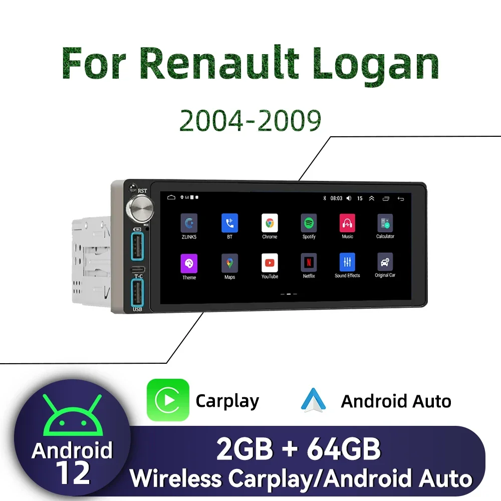 

Carplay 6,86 "экран мультимедиа 1 Din Android автомобильное радио для Renault Logan 2004-2009 головное устройство авторадио стерео GPS навигация BT