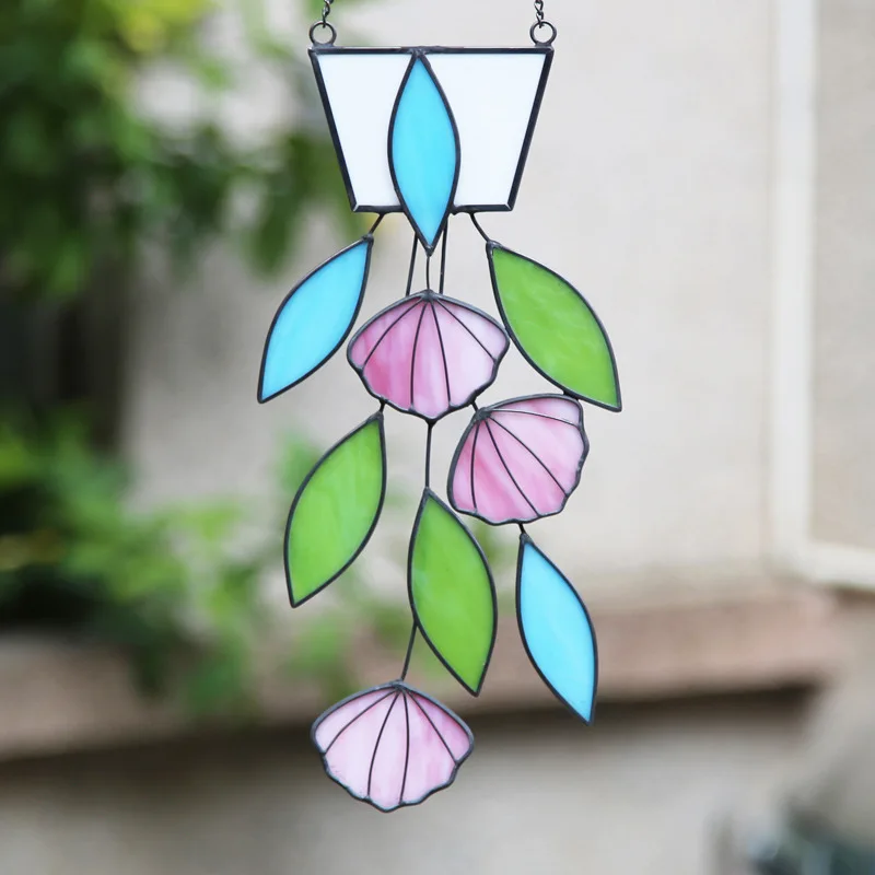 Plants Flower Stained Glass Window Hanging Artificial Plants Catchers Indoor Window Stain Glass Suncatcher Hanging Home Decor