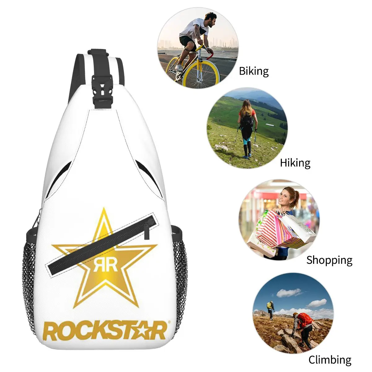 حقيبة صدر للرجال من Rockstar Energy Drink حقيبة ظهر كروس للرجال حقيبة صدر للسفر والمشي لمسافات طويلة حقيبة كتف يومية #5