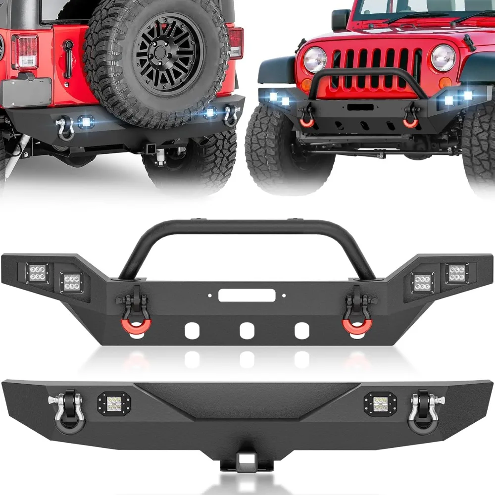 

Передний бампер и задний бампер полной ширины для Wrangler JK JKU, совместимый с Jeep Wrangler JK JKU 2007-2018 гг., с бычьей планкой, 6 x LE