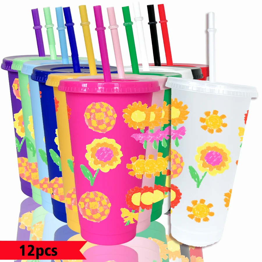 12pcs-set-flowers-leaves-patterns-26oz-colored-plastic-party-cold-cups-birthday-gifts-for-back-to-school-gameday-drinkware