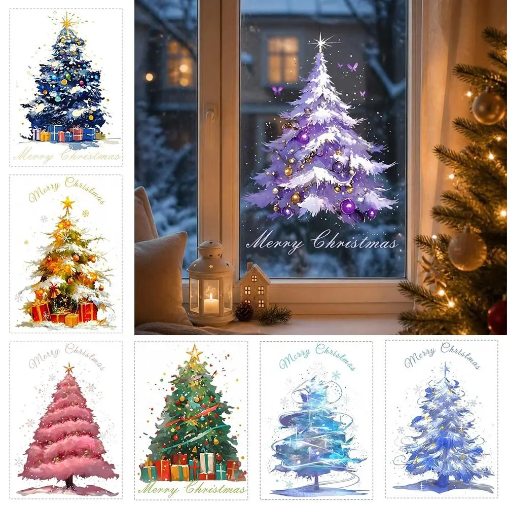 Holiday Glass Decals Christmas Window Stickers PVC Static Cling Christmas Tree Window Clings Reusable Removable