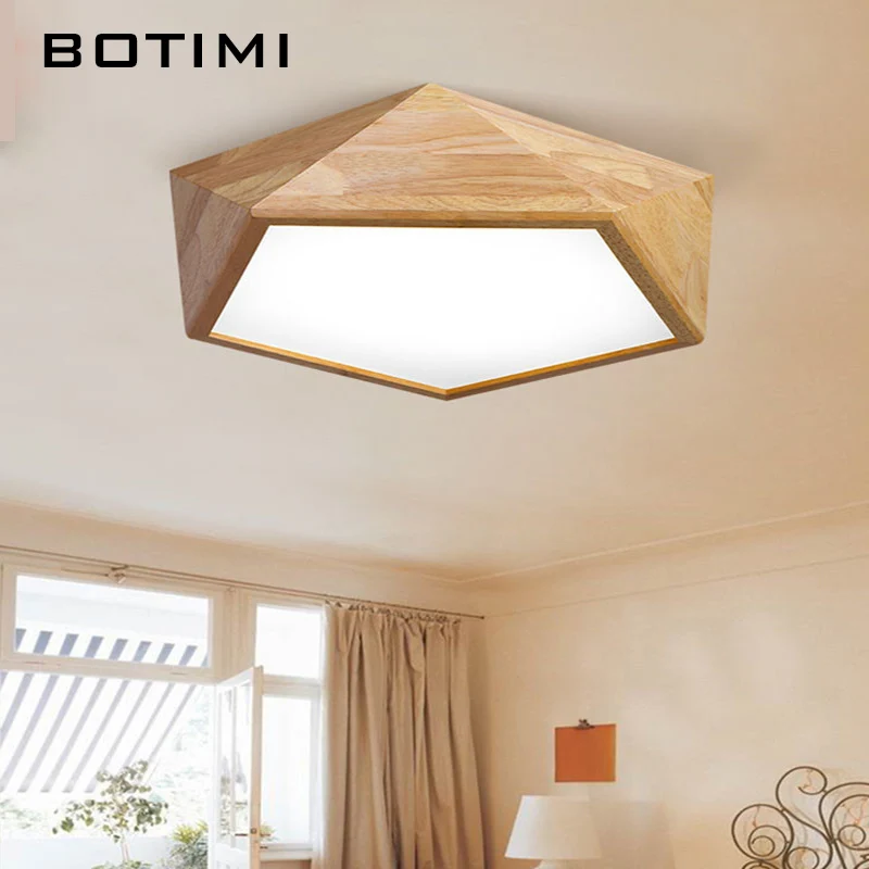 BOTIMI lampu LED Kayu geometris, lampu langit-langit LED dengan Remote Control untuk kamar tidur permukaan kayu Solid terpasang di dapur