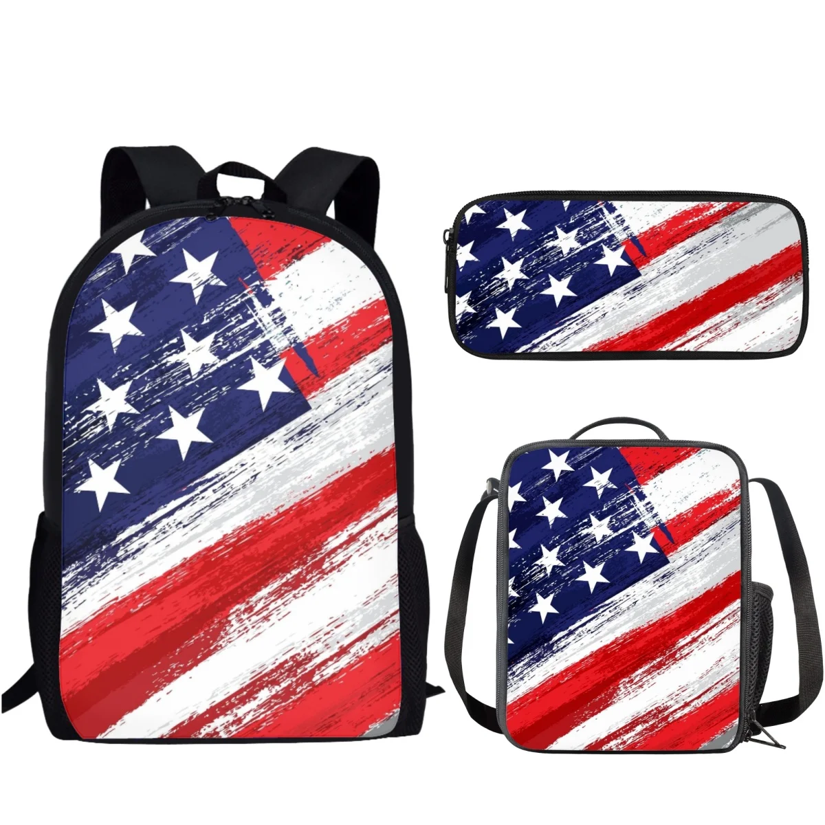 Set tas sekolah grafis bendera Amerika dengan serigala untuk siswa laki-laki perempuan ringan buku sekolah ransel Mochila hadiah Escolar