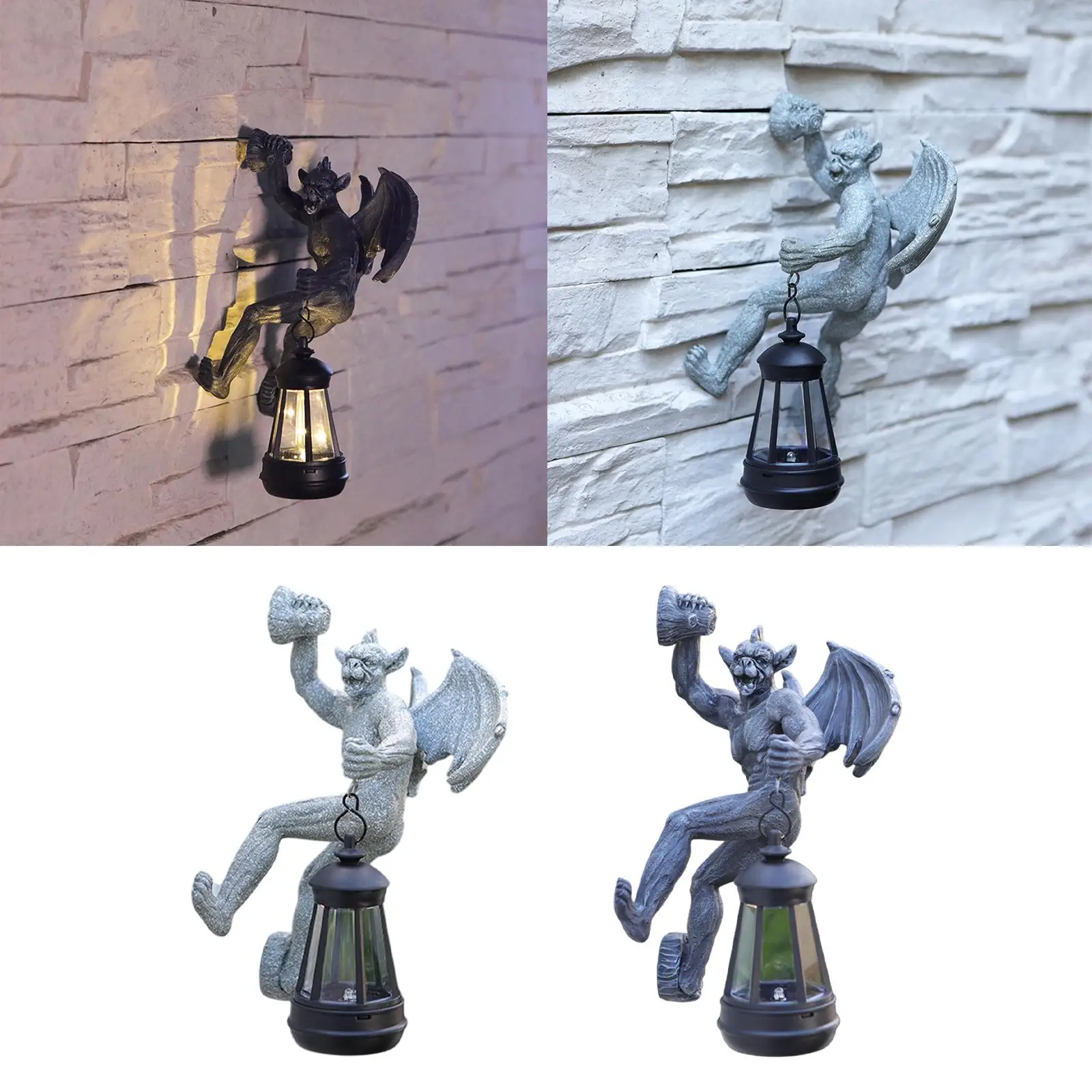 Garden Statue with Solar Light Weatherproof Monster Figurine Gothic Landscape Guardian Sculpture for Patio Roof Porch Yard Tree