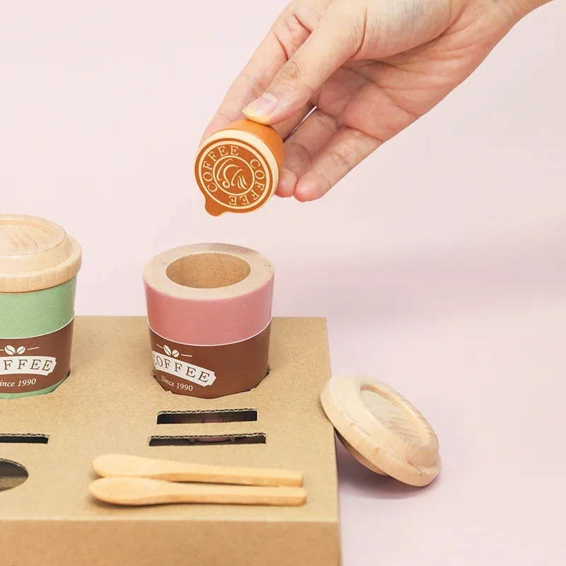 Play Children Simulation Creative Coffee Set Early Educational Afternoon Tea Role Playing Toys for Kids Wooden