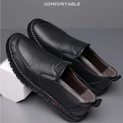 Zapatos de cuero de negocios para hombre, mocasines informales transpirables, zapatillas de deporte de lujo a la moda, suela suave, sin cordones, planos, Erkek ayakkabí