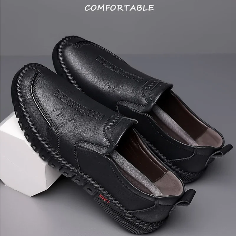 Business Men‘s Leather Shoes Breathable Man Casual Loafers Fashion Luxury Men's Sneakers Soft Soled Slip-on Flat Erkek Ayakkabı