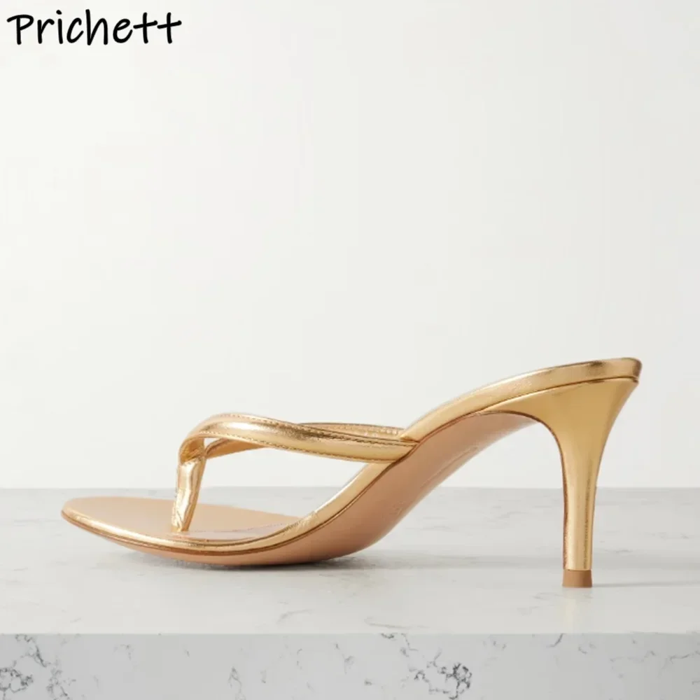 Picture 3: Gold Thin Heel Flip Flops Slippers Round Toe Leisure Slingback Slip On Solid Shoes Women's Summer Concise Fashion Stiletto Shoes