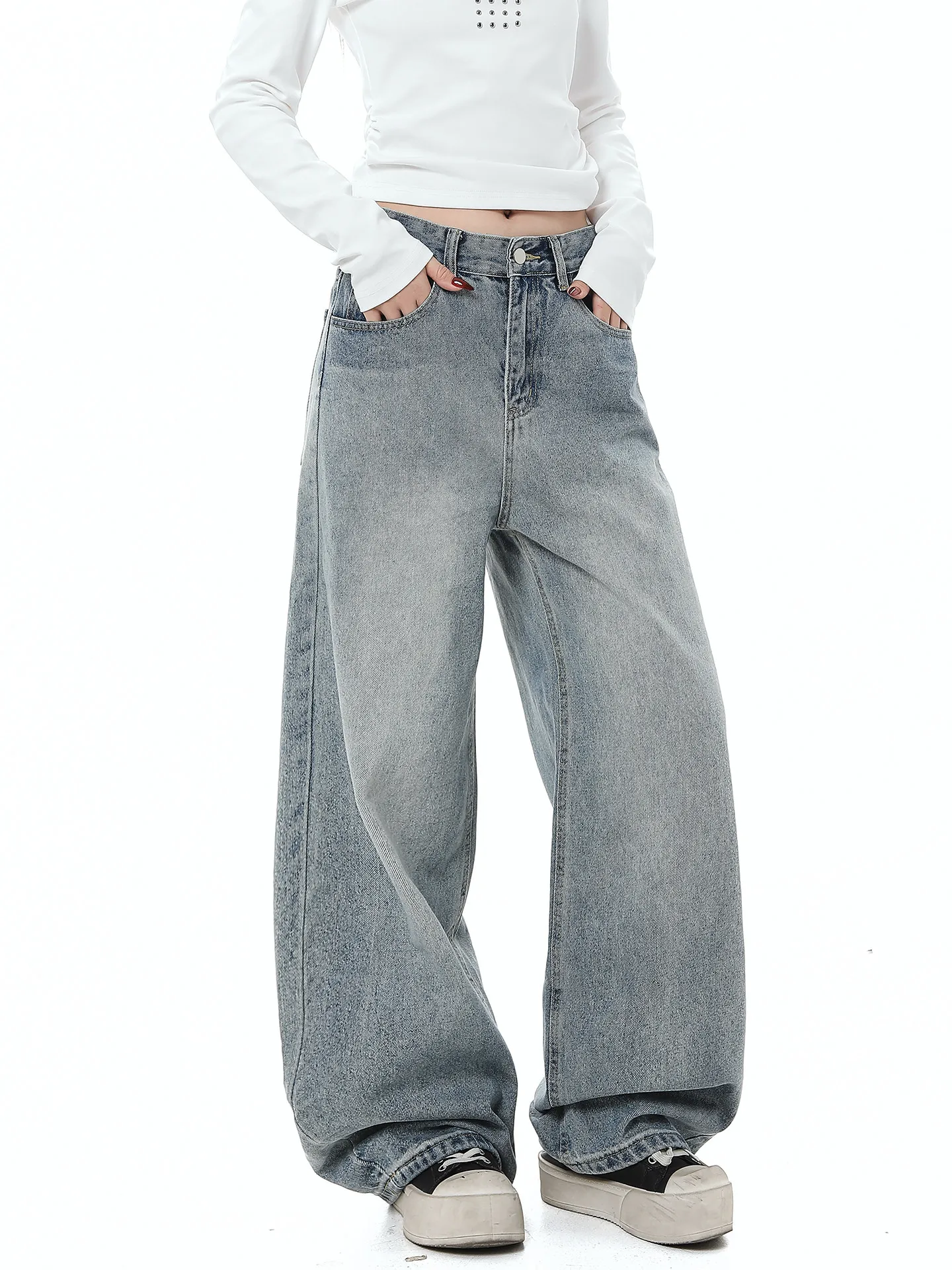 

Waed Vintage American Street Jeans Women's Loose Lazy Loose Feel Slimming Long Pants Spring New Sle Wide Leg Jeans